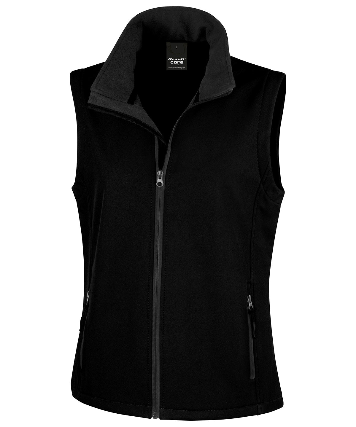 Women's printable softshell bodywarmer with customizable design options in various sizes and colors