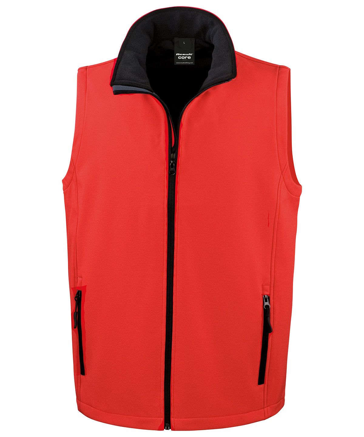 Printable softshell bodywarmer with customizable design options in multiple colors and sizes