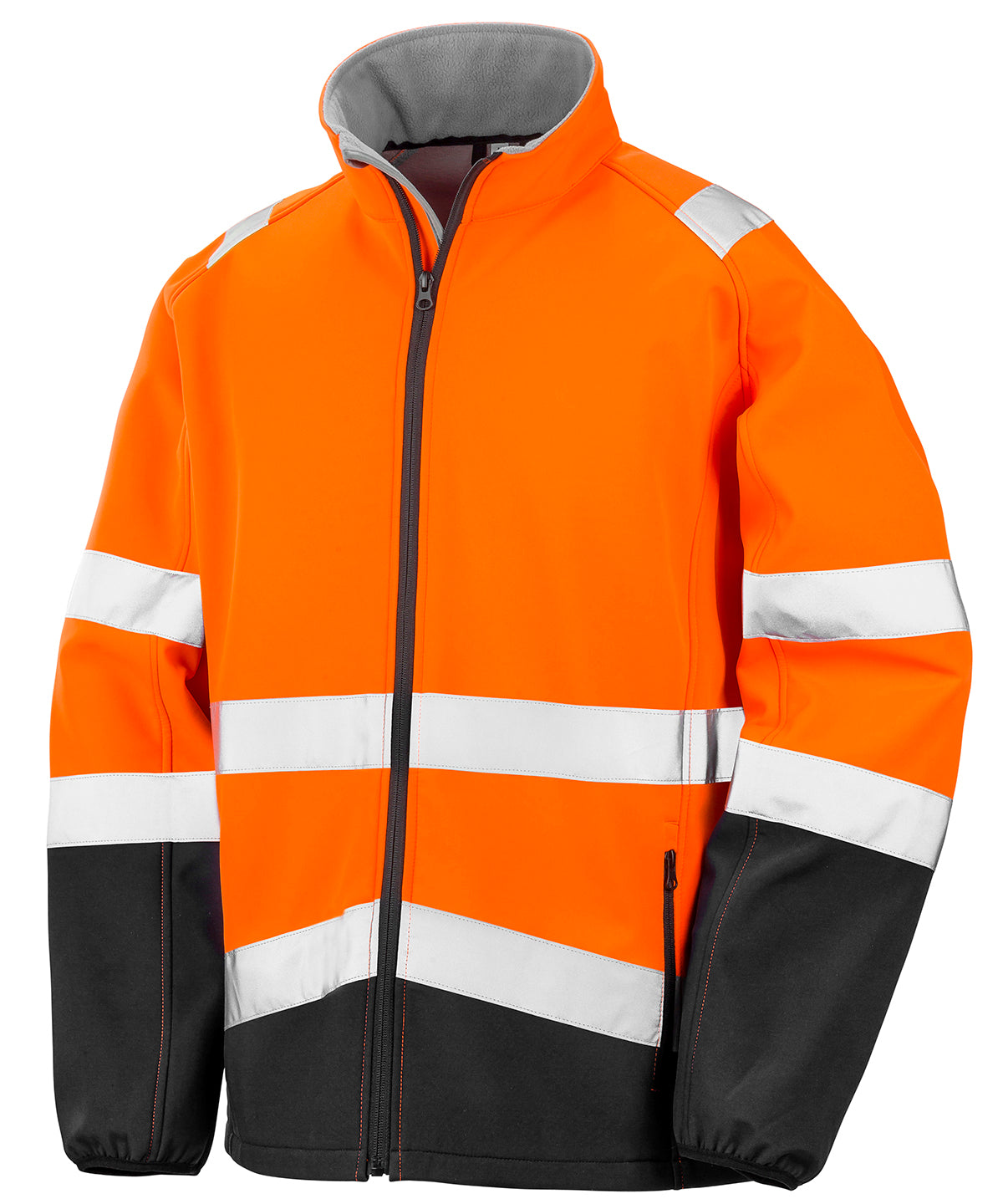 Printable safety softshell jacket with high visibility colors and customizable design options Fluorescent Orange/Black / M