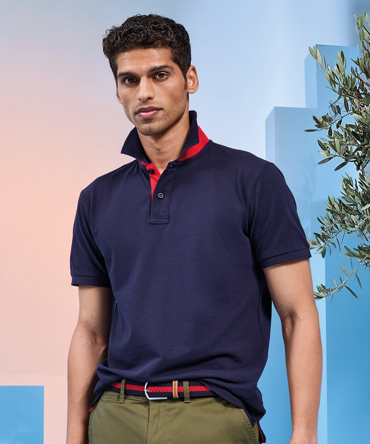 Men's classic fit contrast polo - L - Navy/White