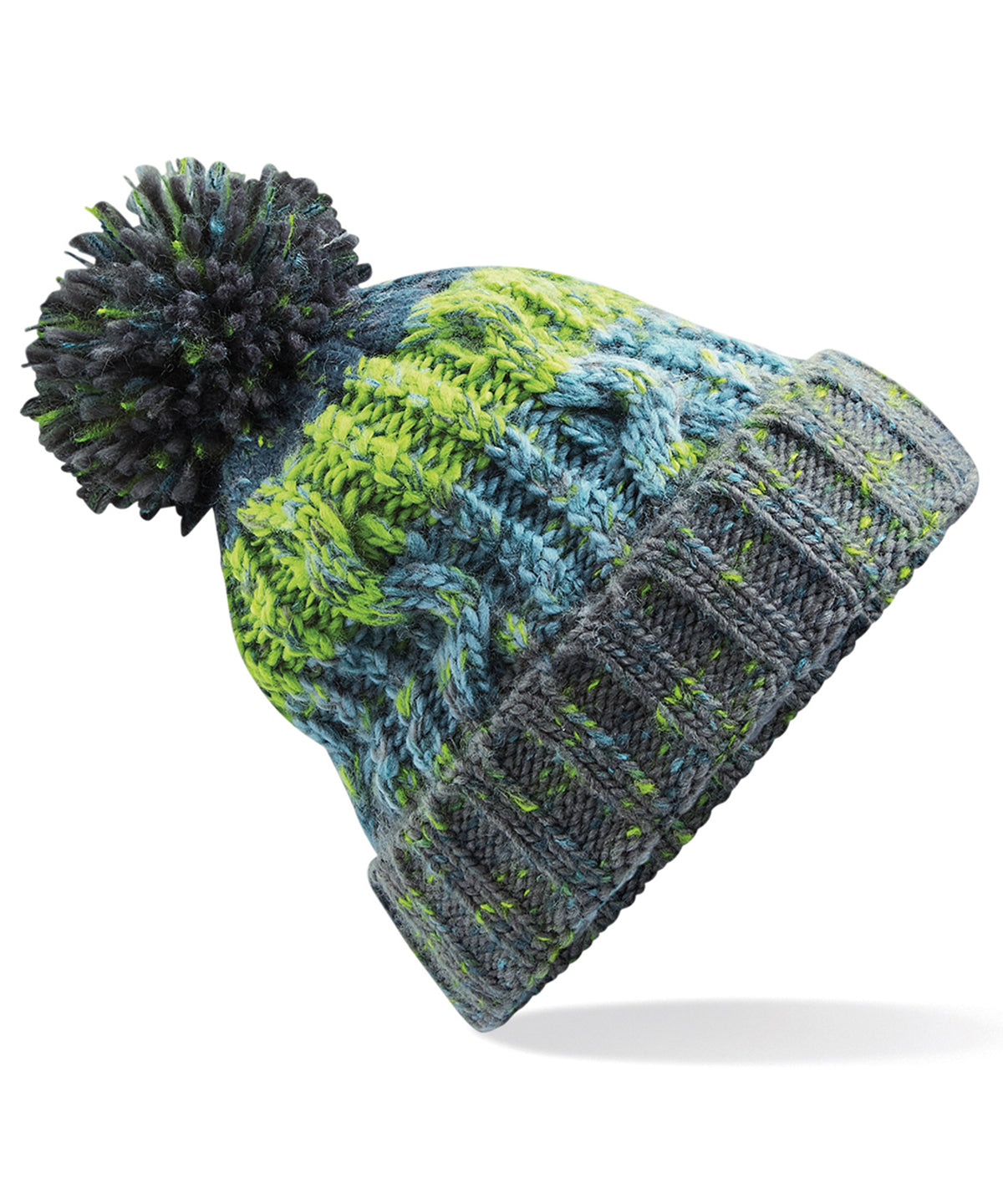 Corkscrew Pom Pom Beanie - One Size Winter Hat with Stylish Knit Design