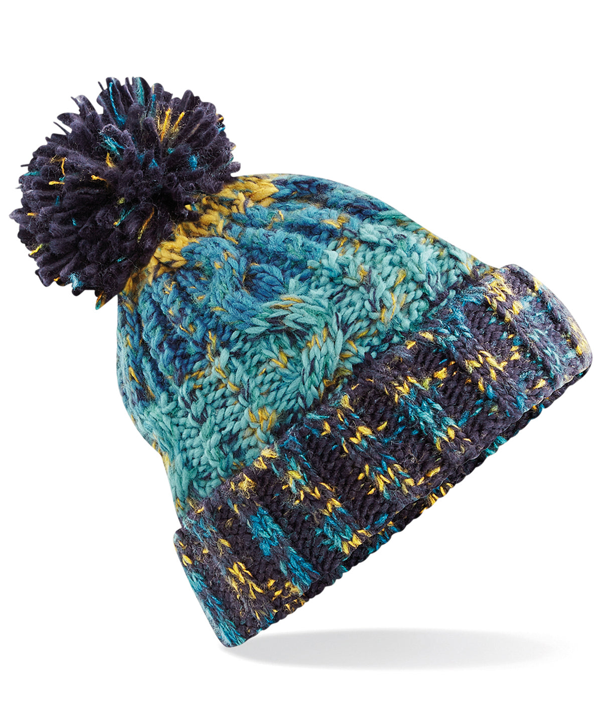 Corkscrew Pom Pom Beanie - One Size Winter Hat with Stylish Knit Design