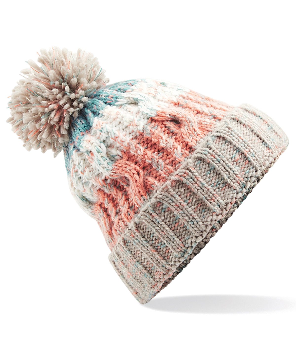 Corkscrew Pom Pom Beanie - One Size Winter Hat with Stylish Knit Design