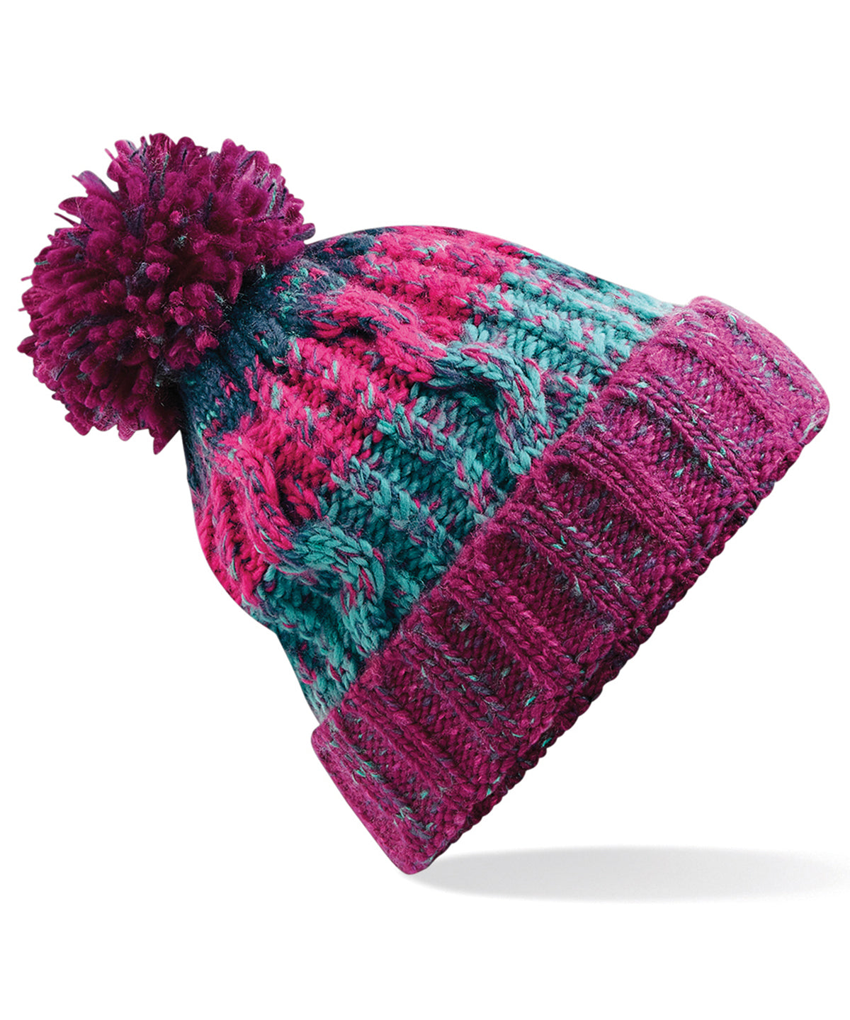 Corkscrew Pom Pom Beanie - One Size Winter Hat with Stylish Knit Design