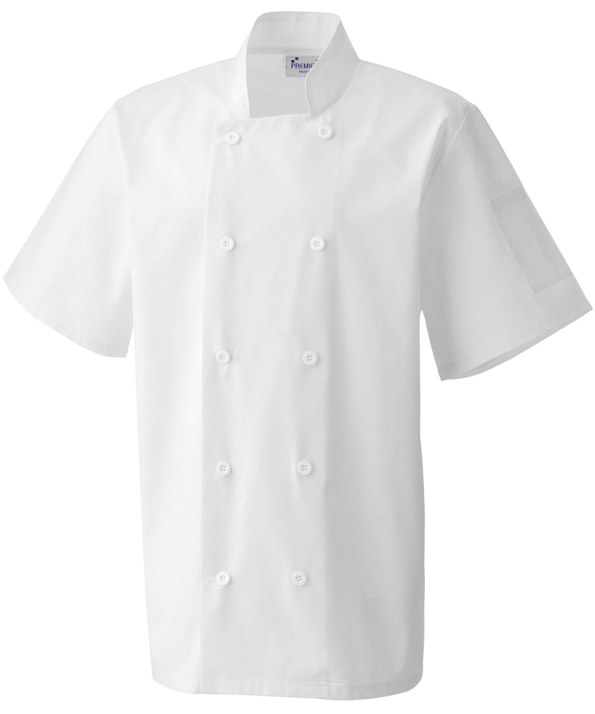 Short sleeve chef’s jacket available in multiple sizes and colors