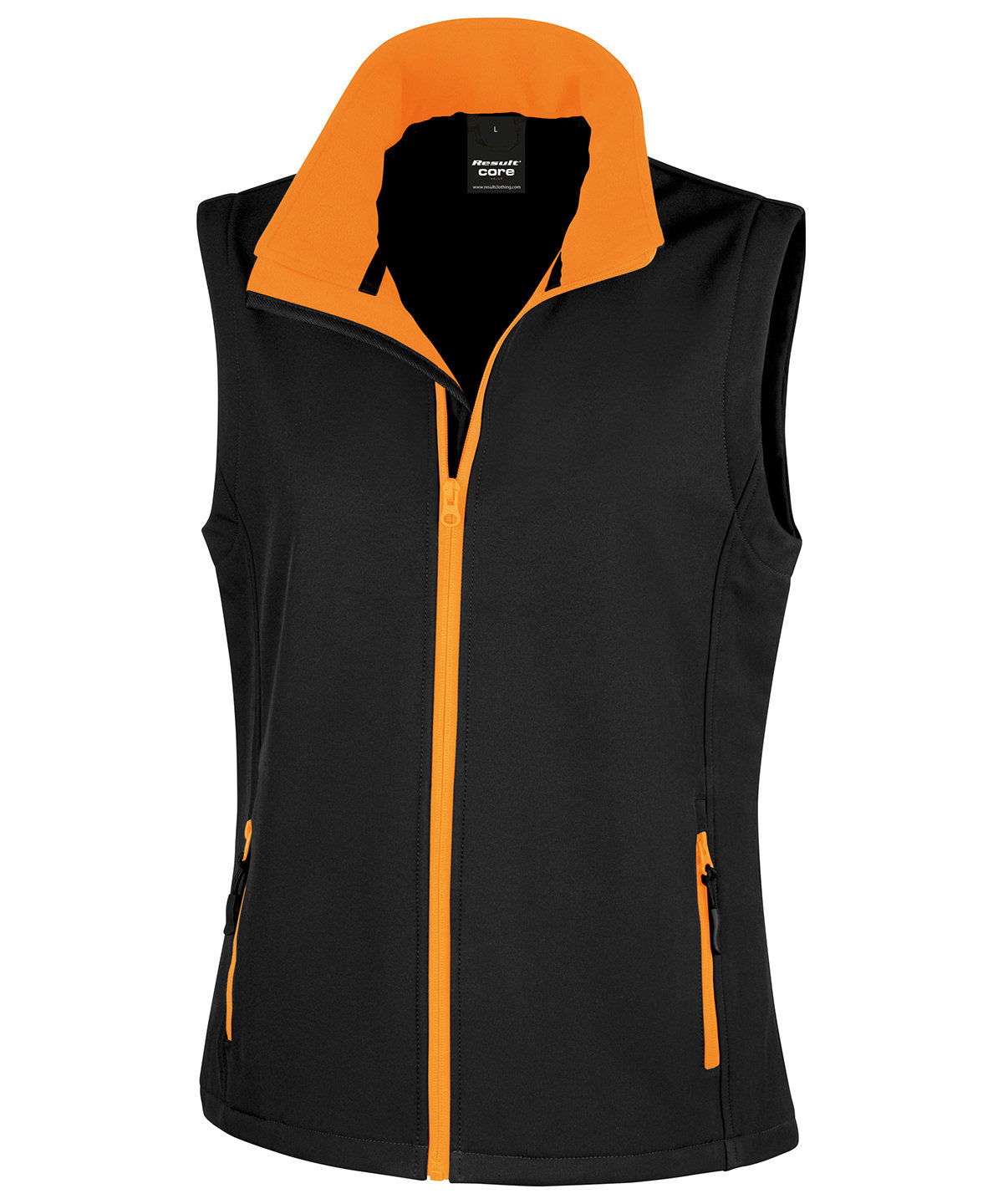 Women's printable softshell bodywarmer with customizable design options in various sizes and colors