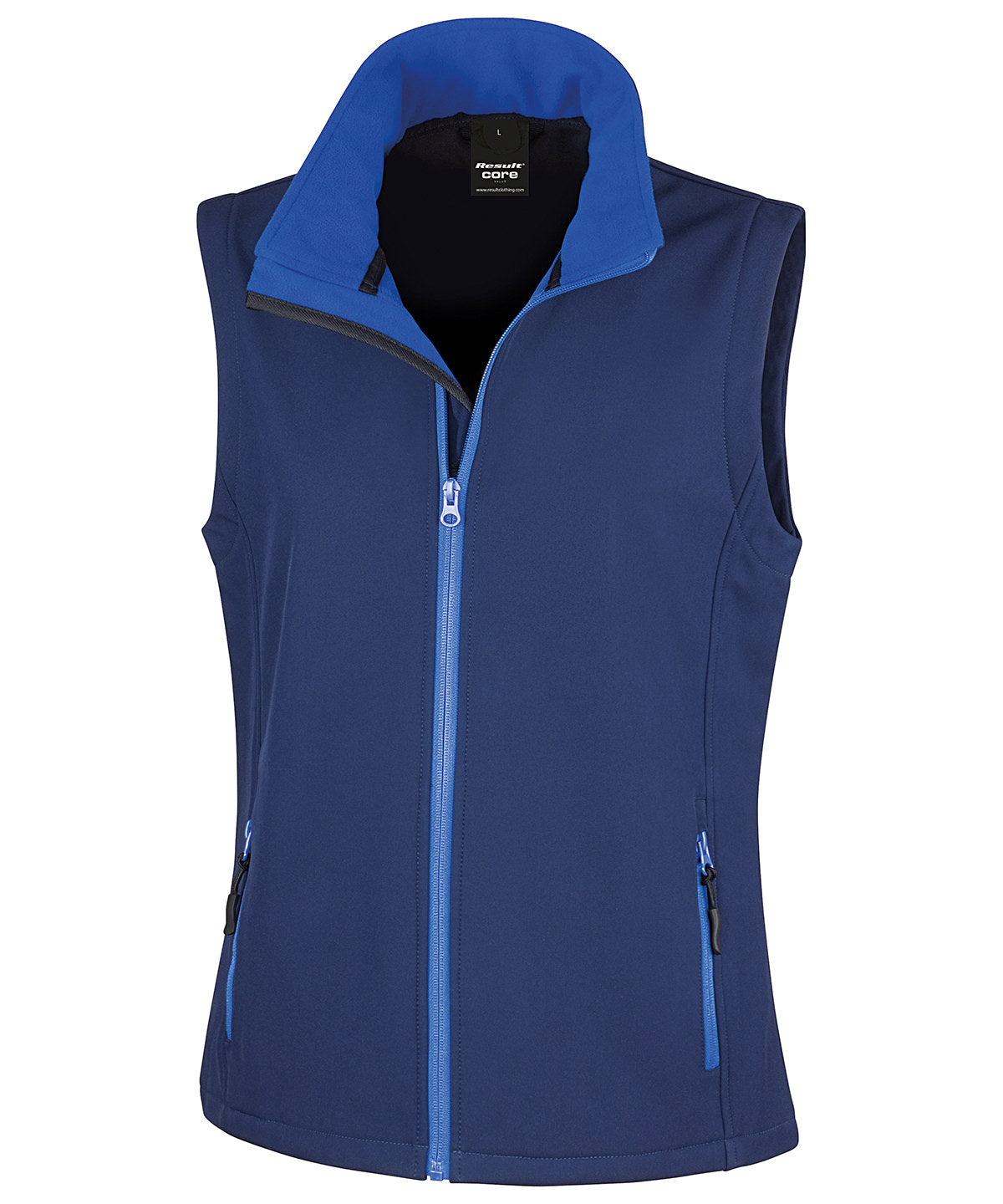 Women's printable softshell bodywarmer with customizable design options in various sizes and colors