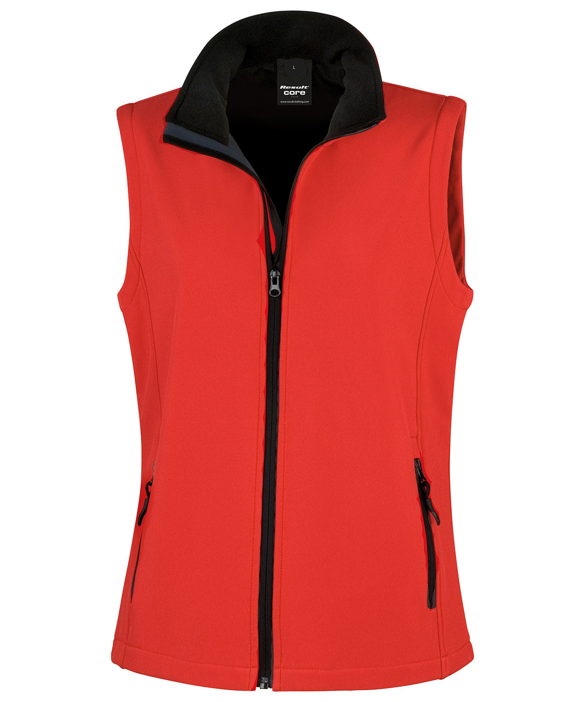 Women's printable softshell bodywarmer with customizable design options in various sizes and colors