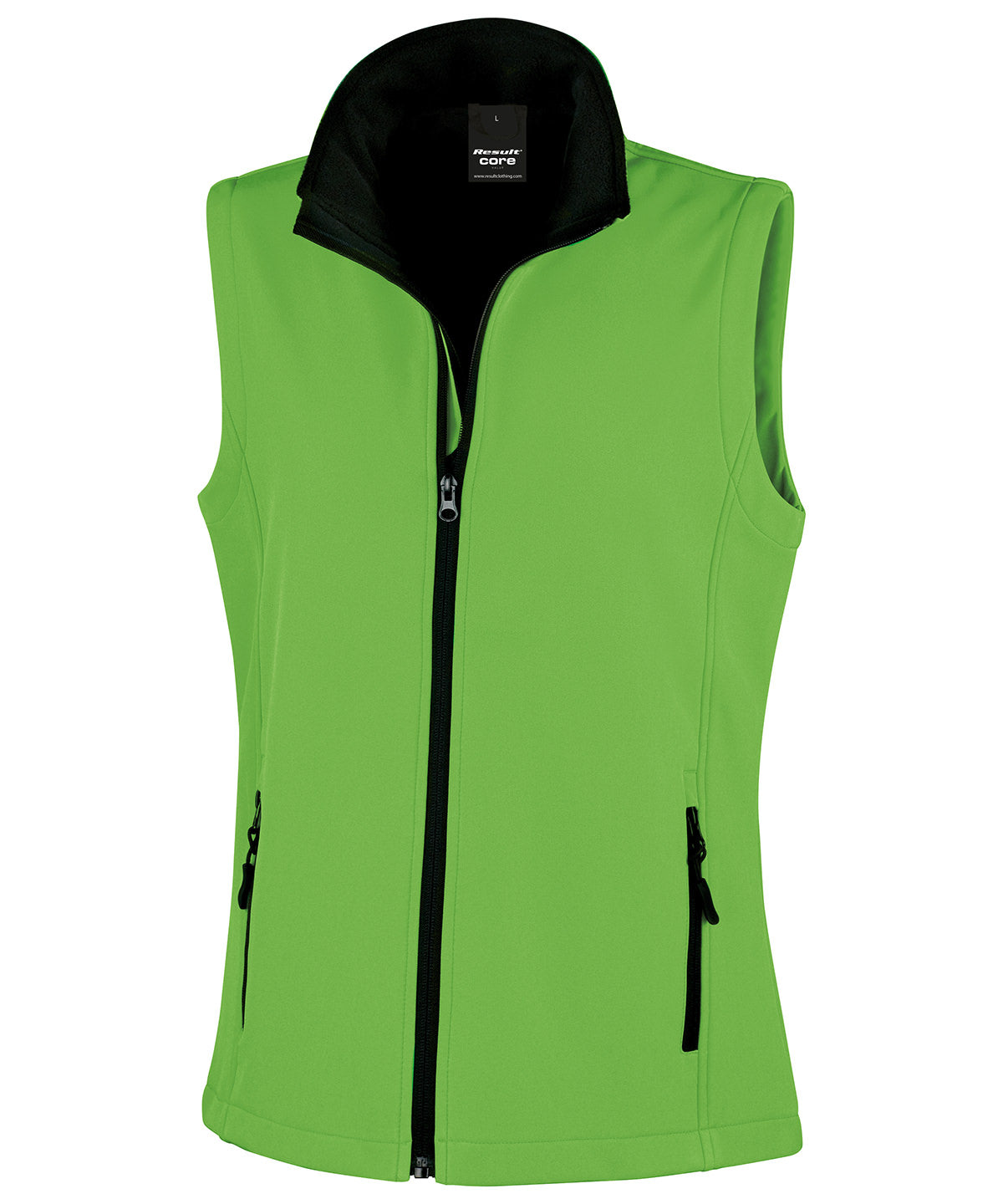 Women's printable softshell bodywarmer with customizable design options in various sizes and colors