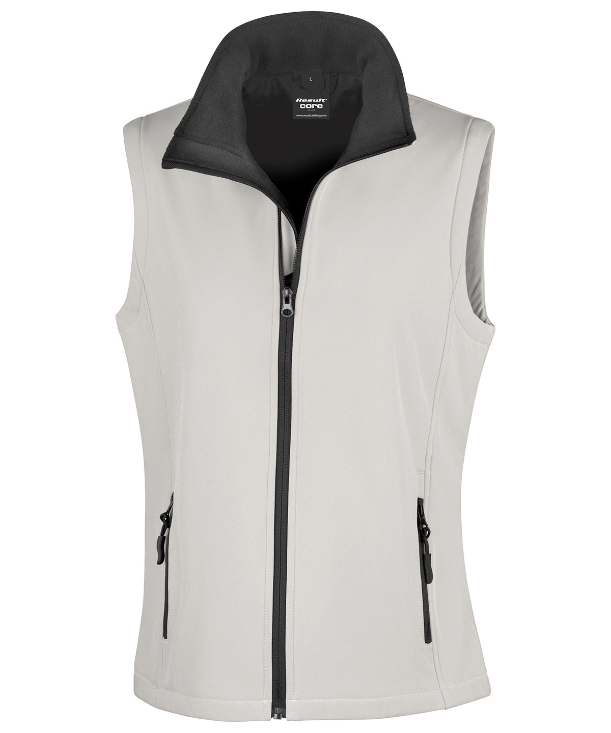 Women's printable softshell bodywarmer with customizable design options in various sizes and colors