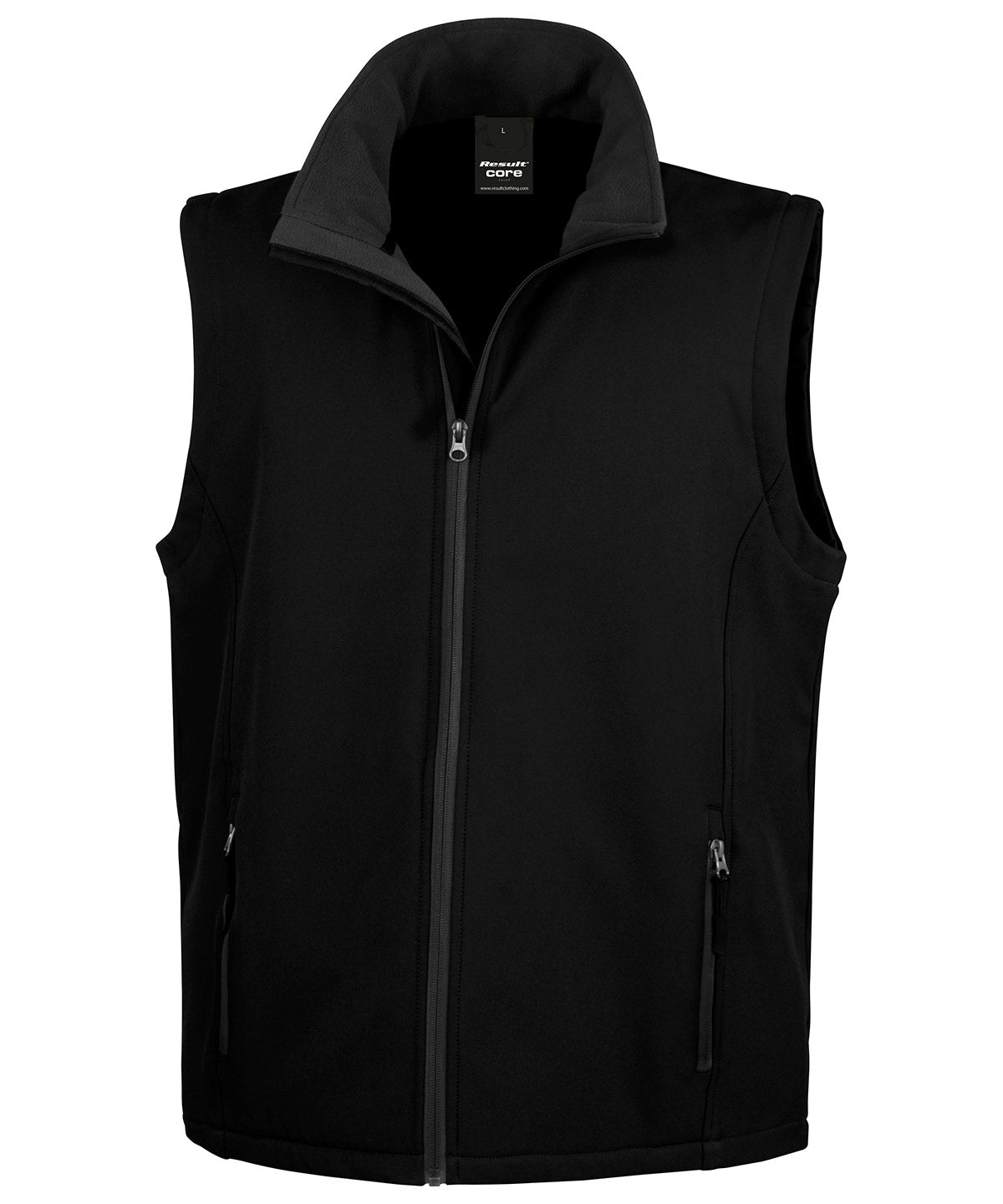 Printable softshell bodywarmer with customizable design options in multiple colors and sizes