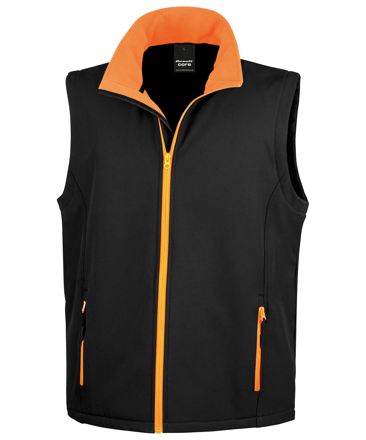Printable softshell bodywarmer with customizable design options in multiple colors and sizes