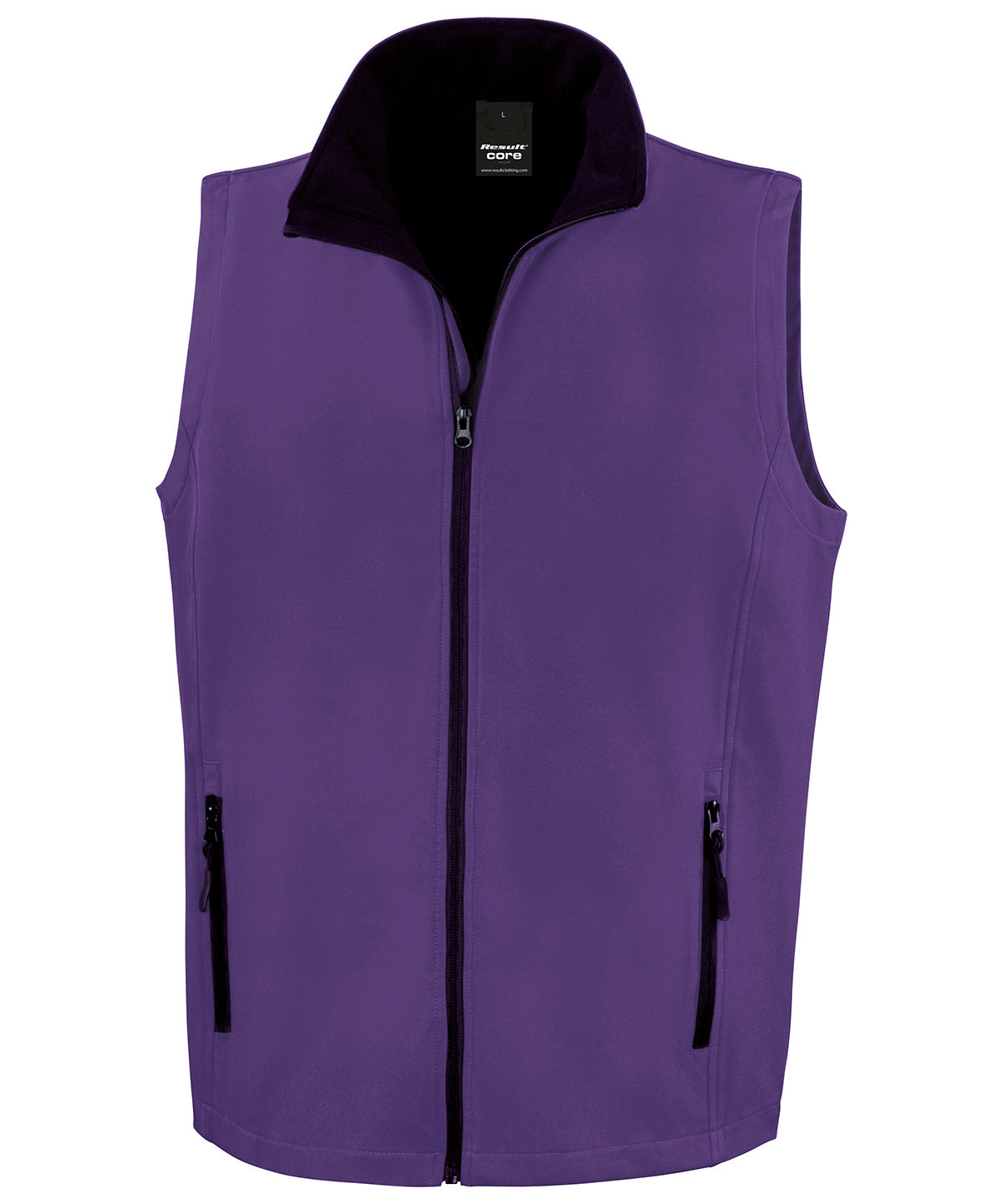 Printable softshell bodywarmer with customizable design options in multiple colors and sizes
