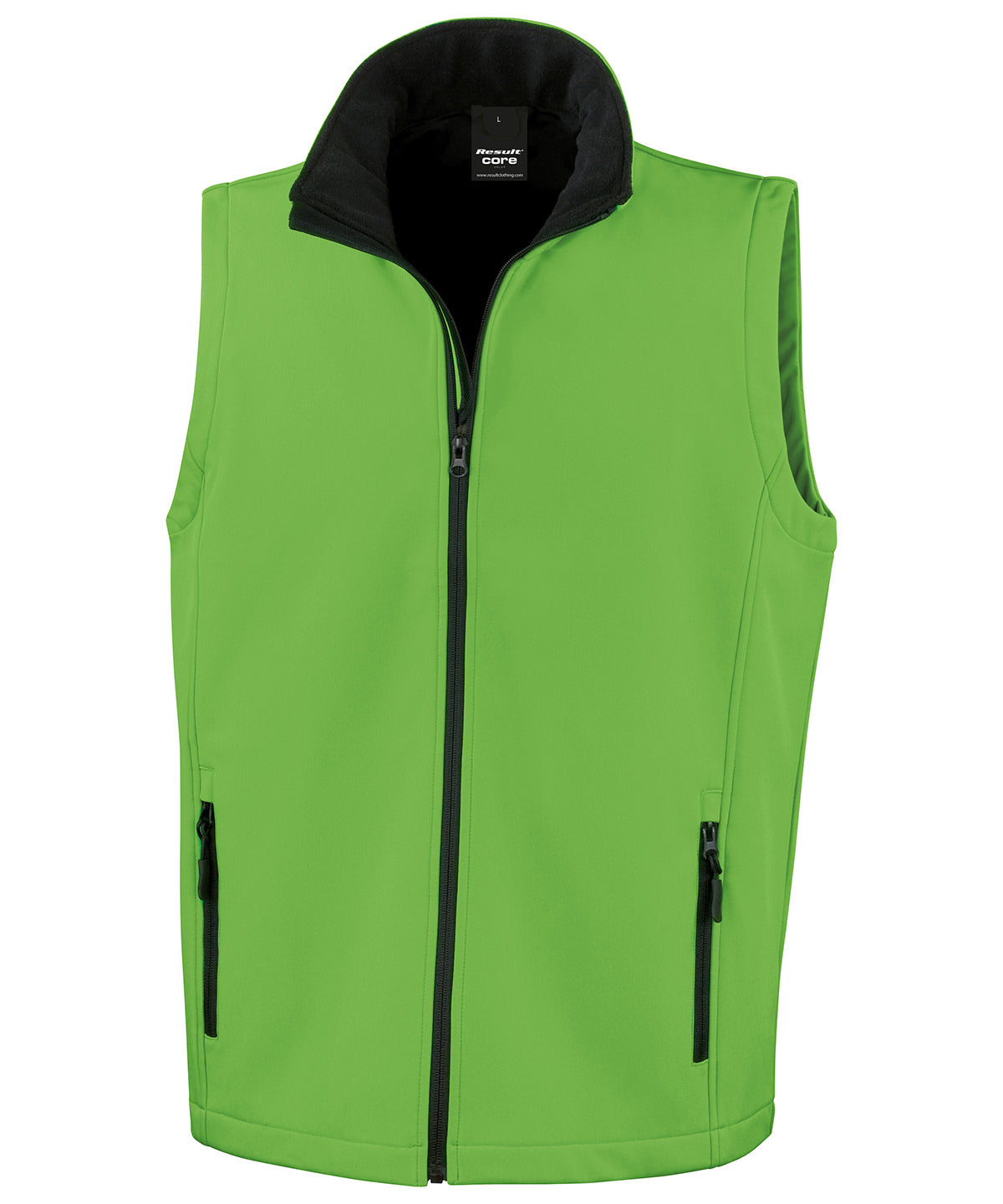 Printable softshell bodywarmer with customizable design options in multiple colors and sizes