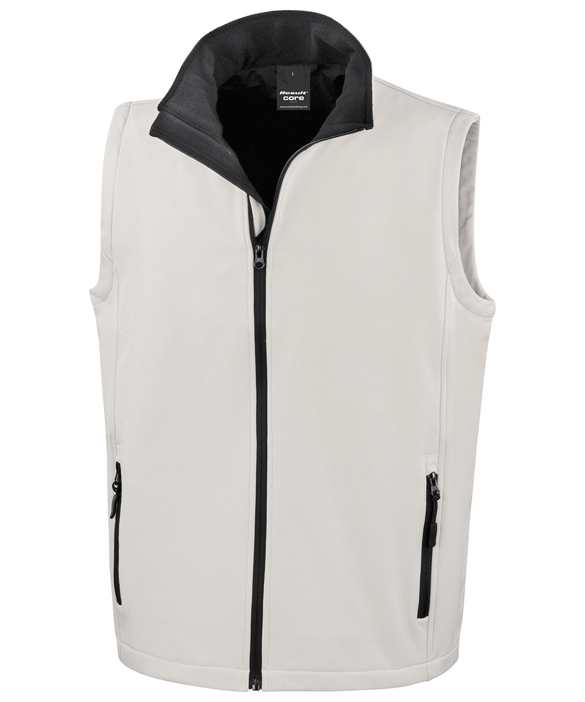 Printable softshell bodywarmer with customizable design options in multiple colors and sizes