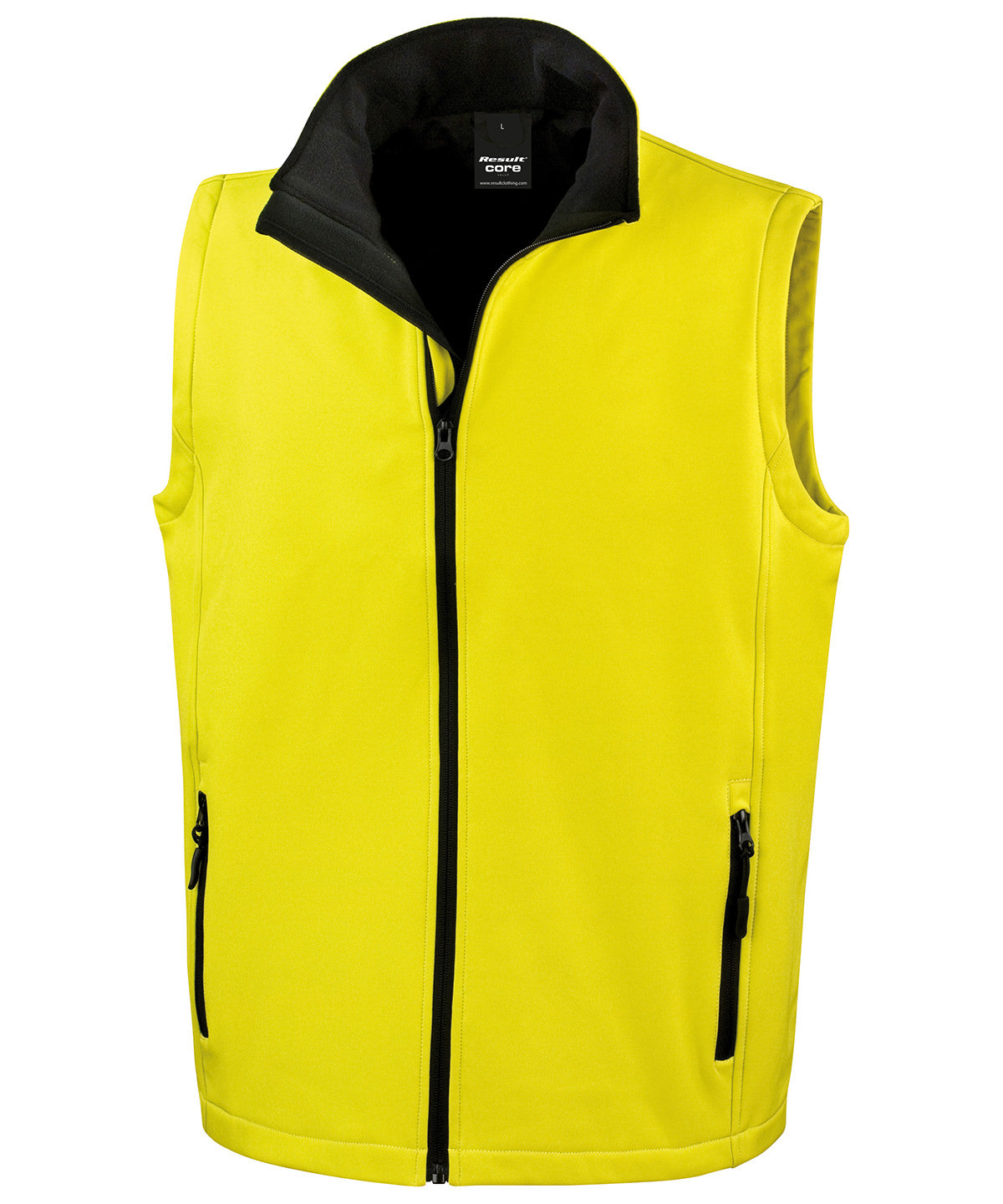 Printable softshell bodywarmer with customizable design options in multiple colors and sizes