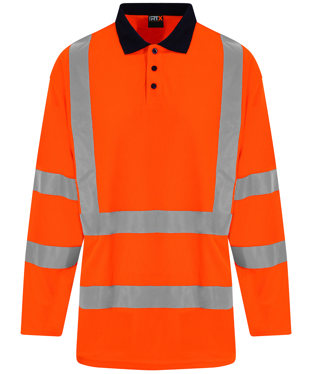 High visibility long sleeve polo shirt with reflective tape for workwear safety