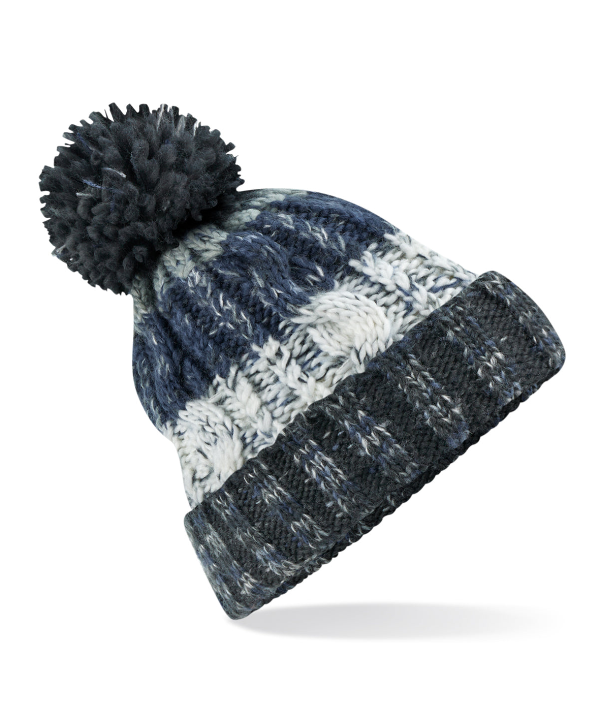 Corkscrew Pom Pom Beanie - One Size Winter Hat with Stylish Knit Design