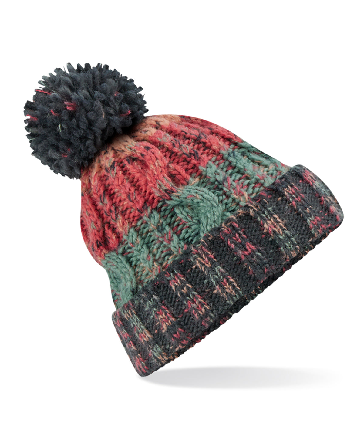 Corkscrew Pom Pom Beanie - One Size Winter Hat with Stylish Knit Design