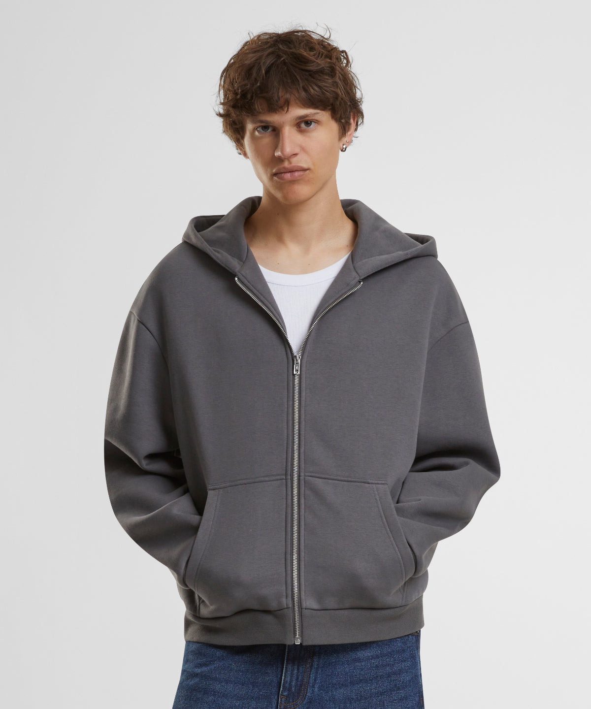 Fluffy zip hoodie - L - White