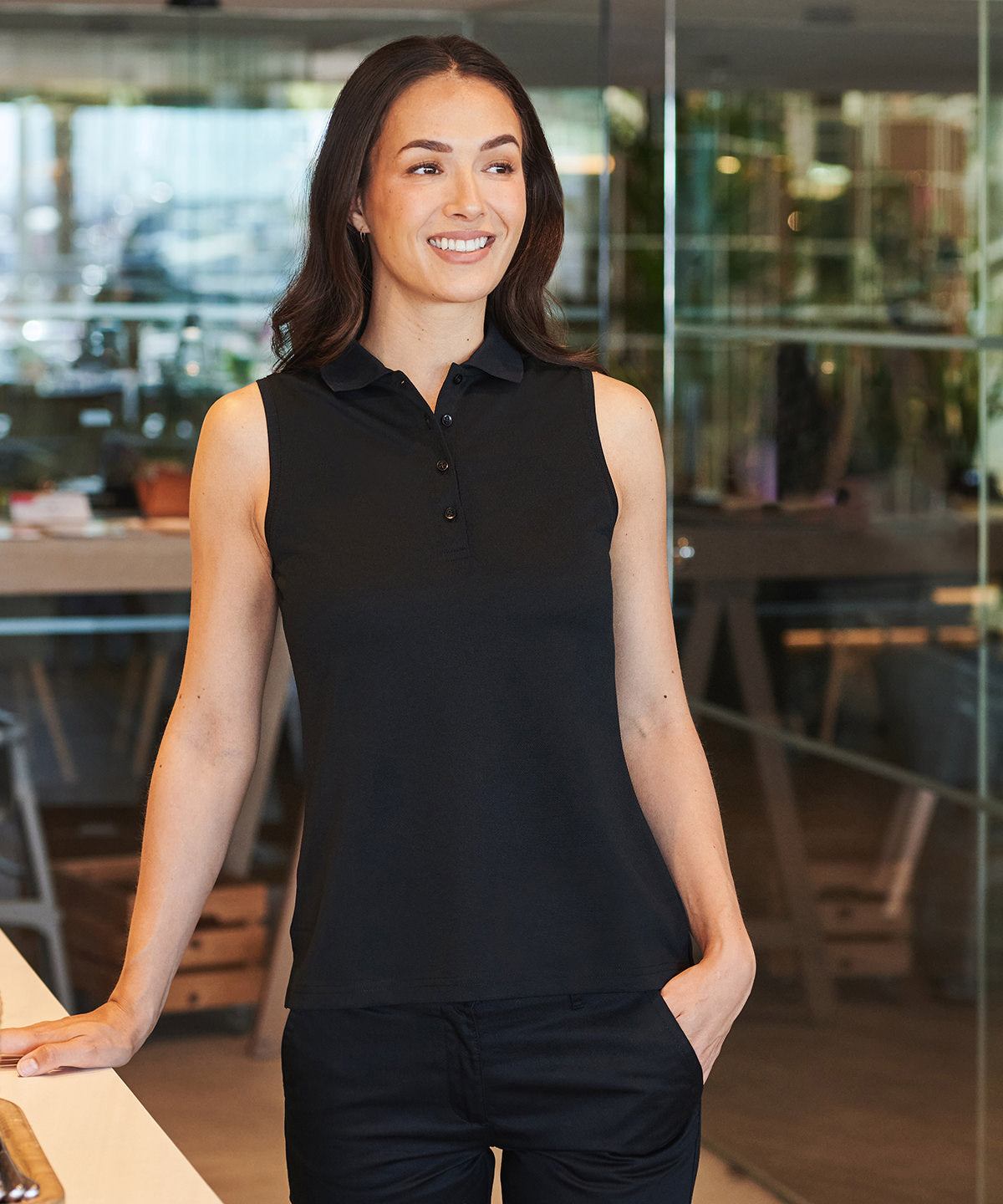 Women’s sleeveless Coolplus® polo shirt - M - Black