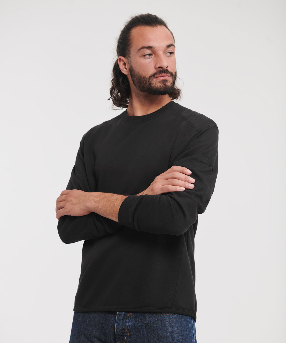 Heavy-duty crew neck sweatshirt available in multiple sizes and colors