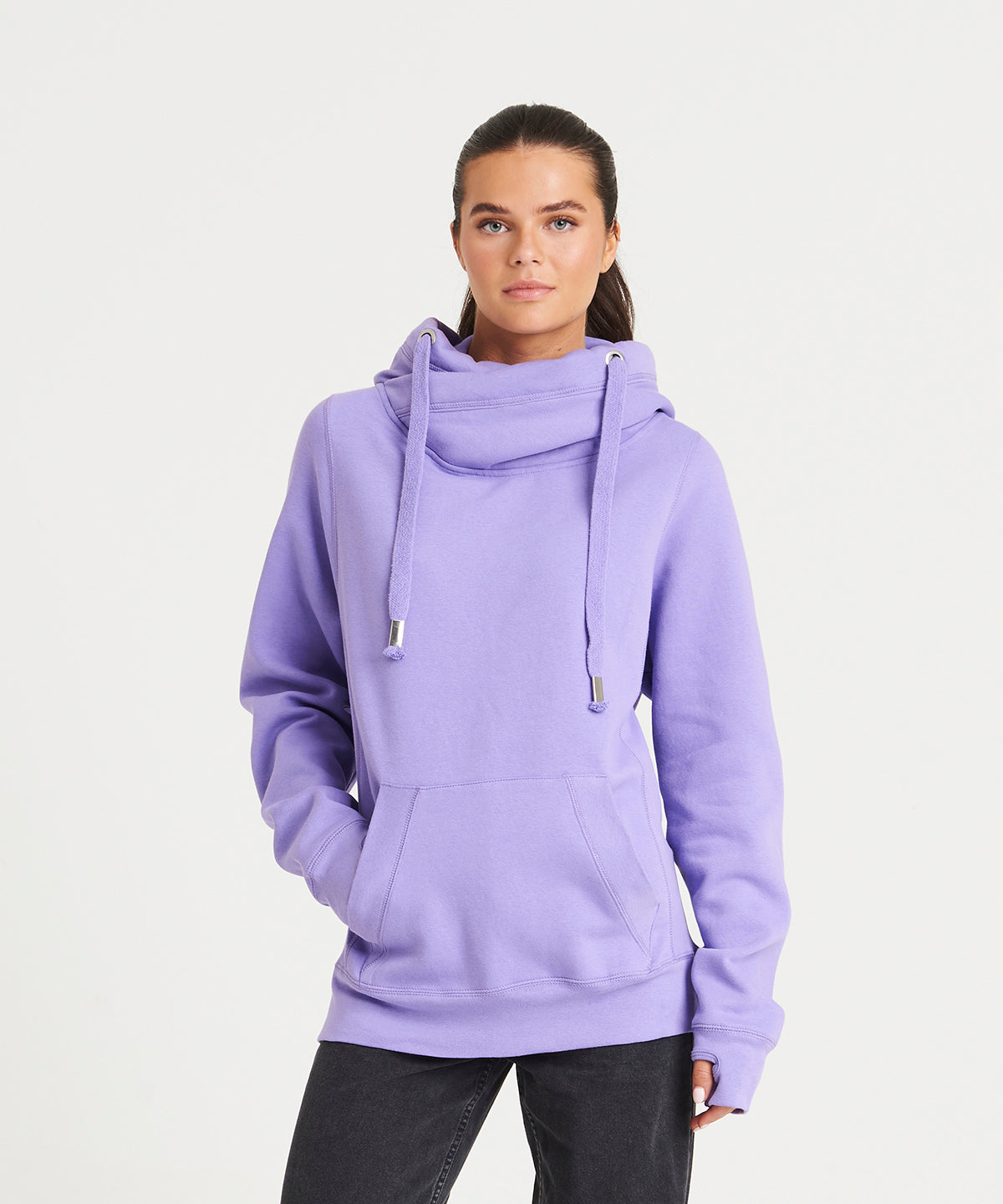 Cross neck hoodie - relaxed fit pullover with crossover neckline, soft brushed fabric