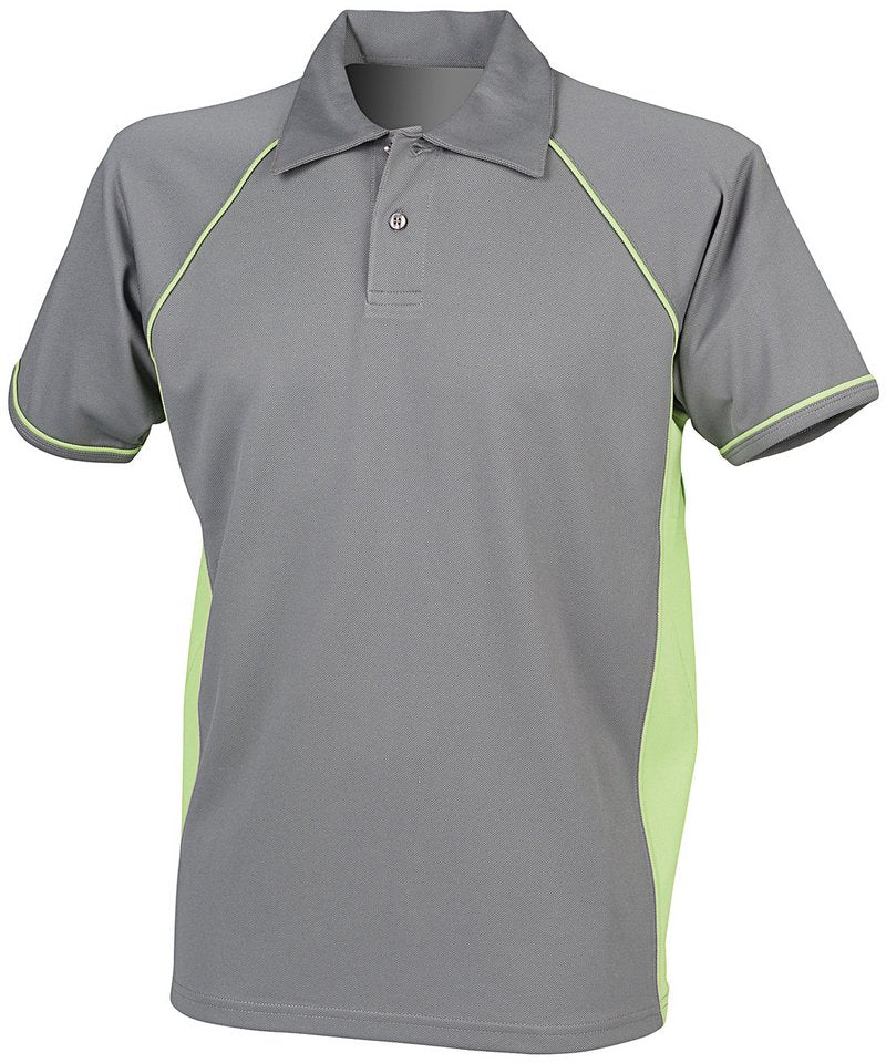 Piped performance polo - M - Gunmetal Grey/Lime