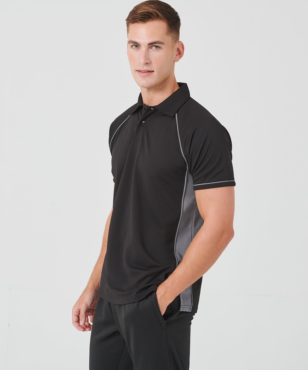 Piped performance polo - XL - Black/Amber/White