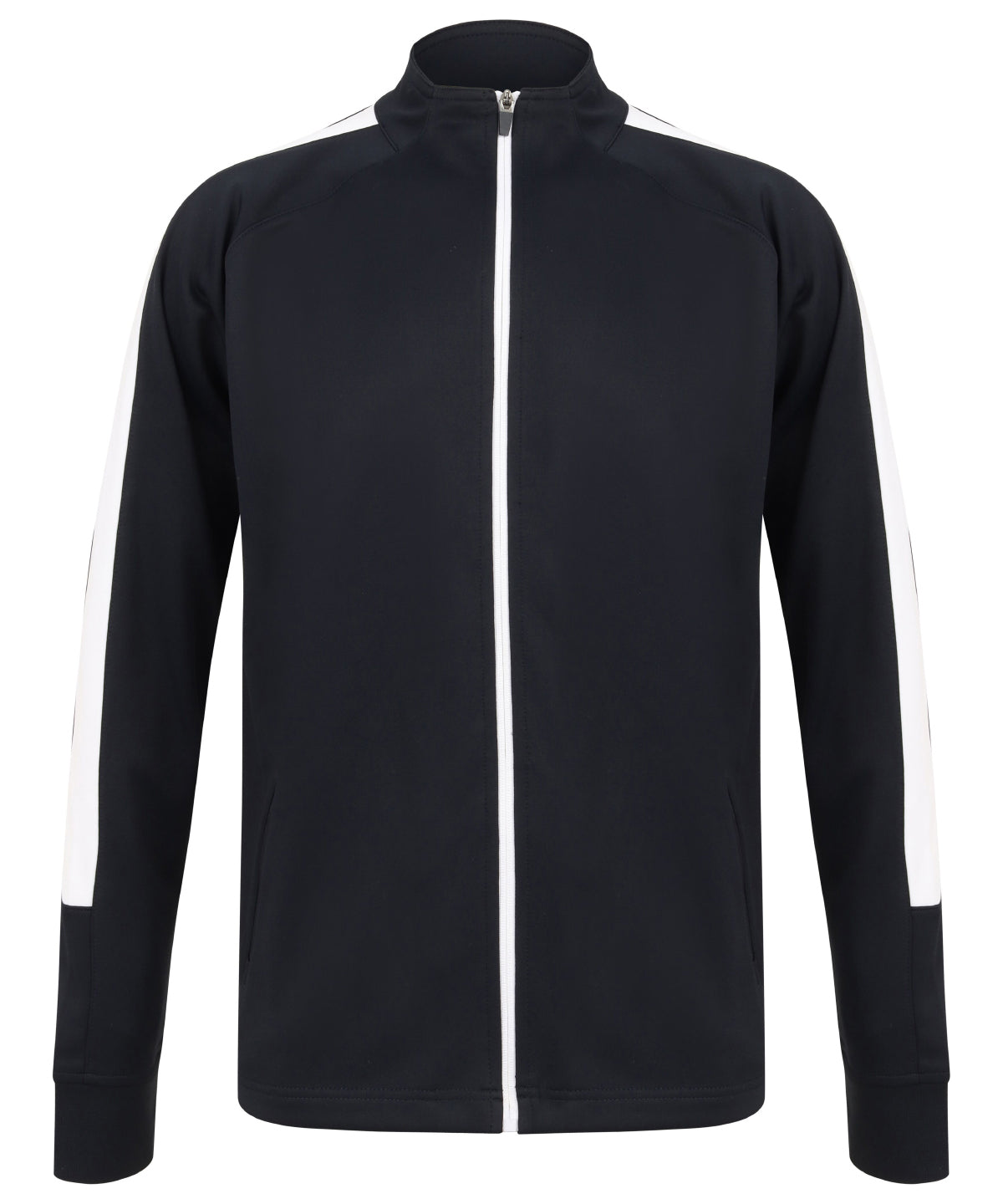 Knitted tracksuit top — classic casual sportswear with ribbed trims and zip front