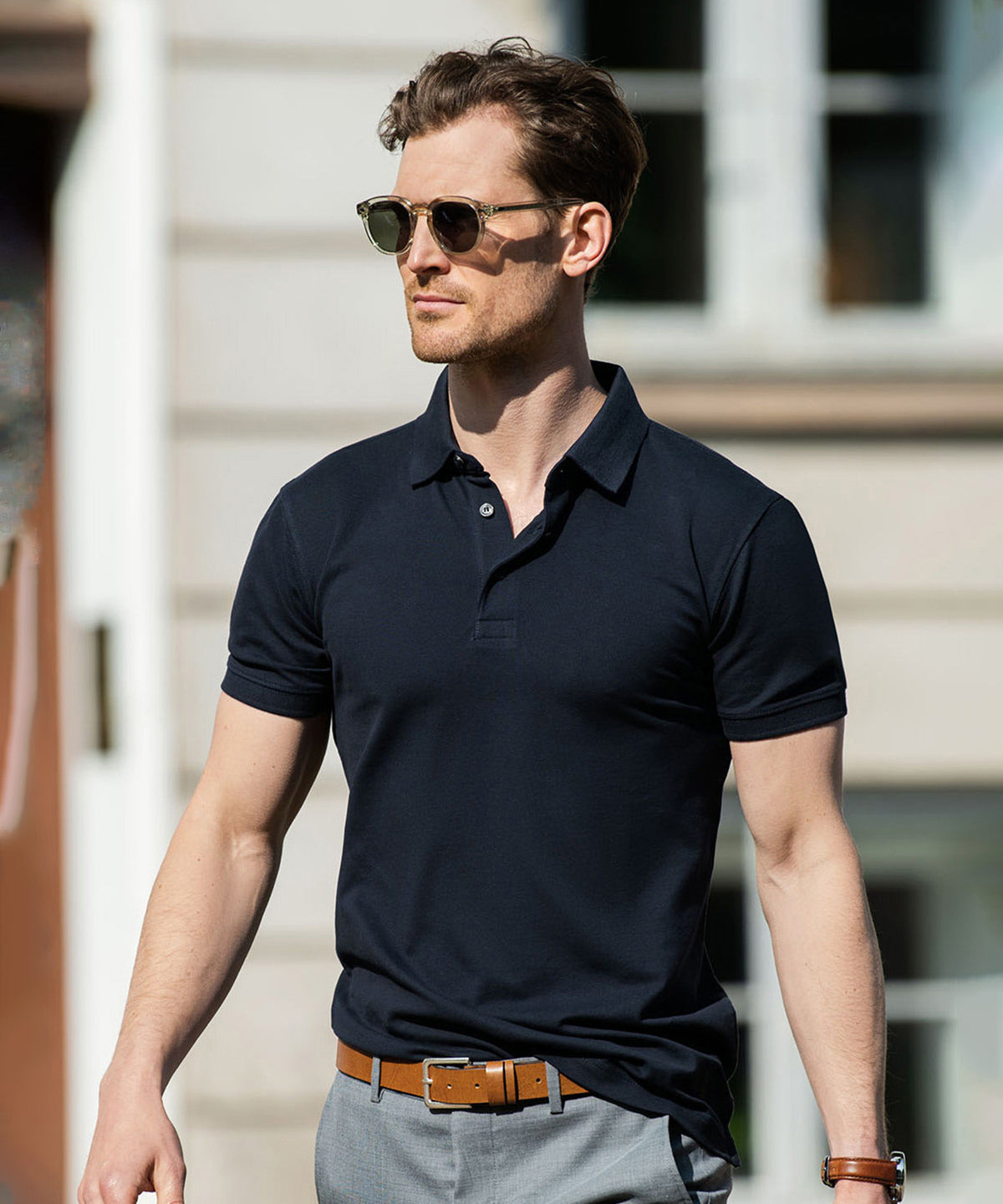Harvard classic – stretch deluxe polo - L - Grey Melange