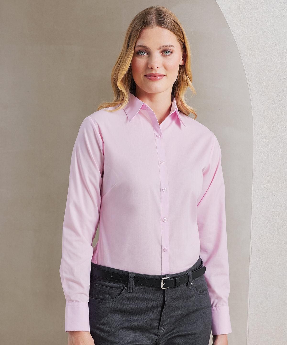 Women's poplin long sleeve blouse — classic button-front style in breathable cotton poplin