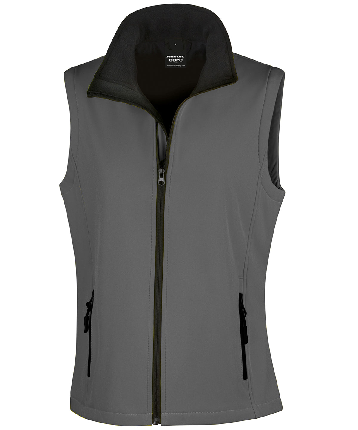 Women's printable softshell bodywarmer with customizable design options in various sizes and colors