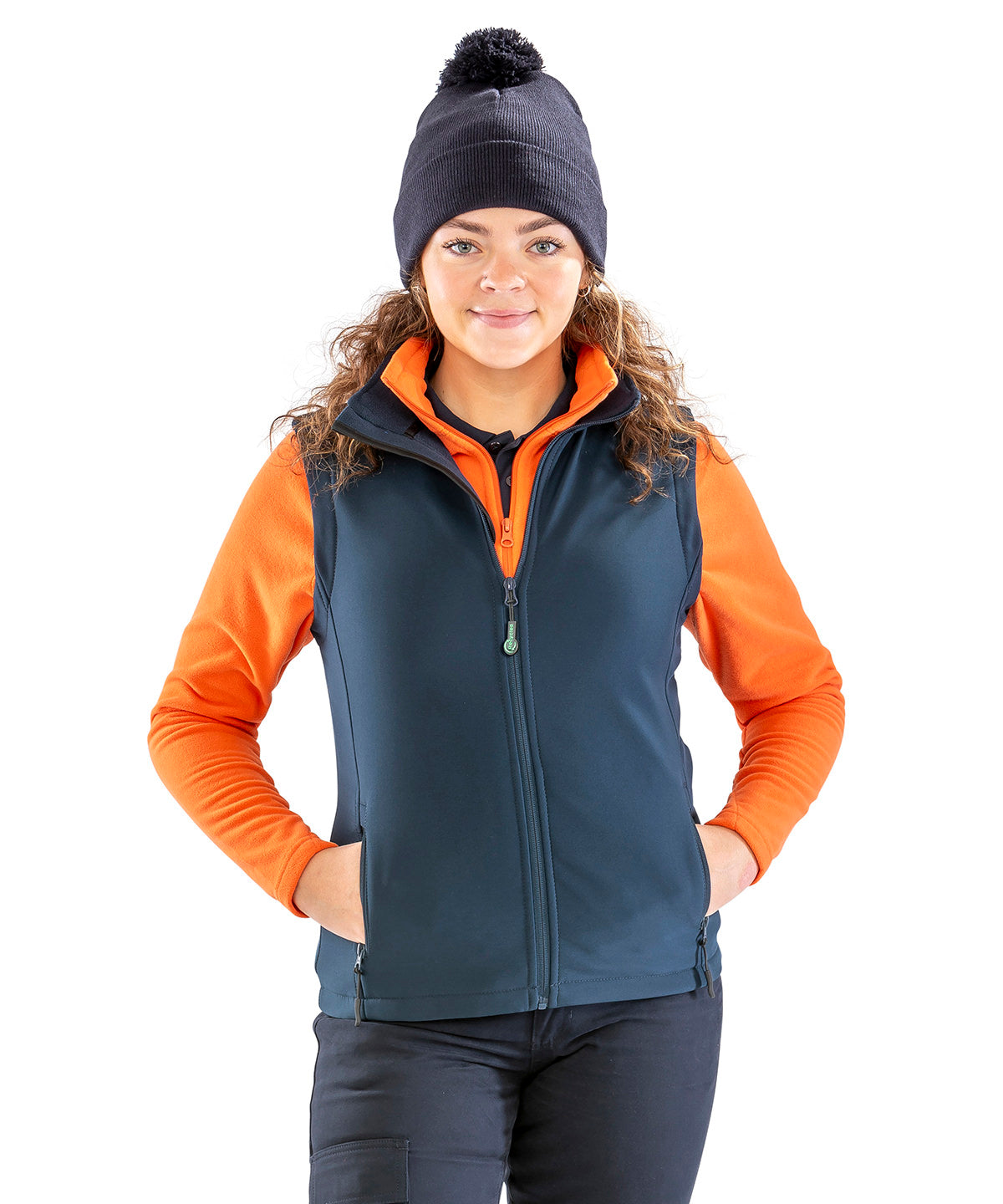 Women's printable softshell bodywarmer with customizable design options in various sizes and colors