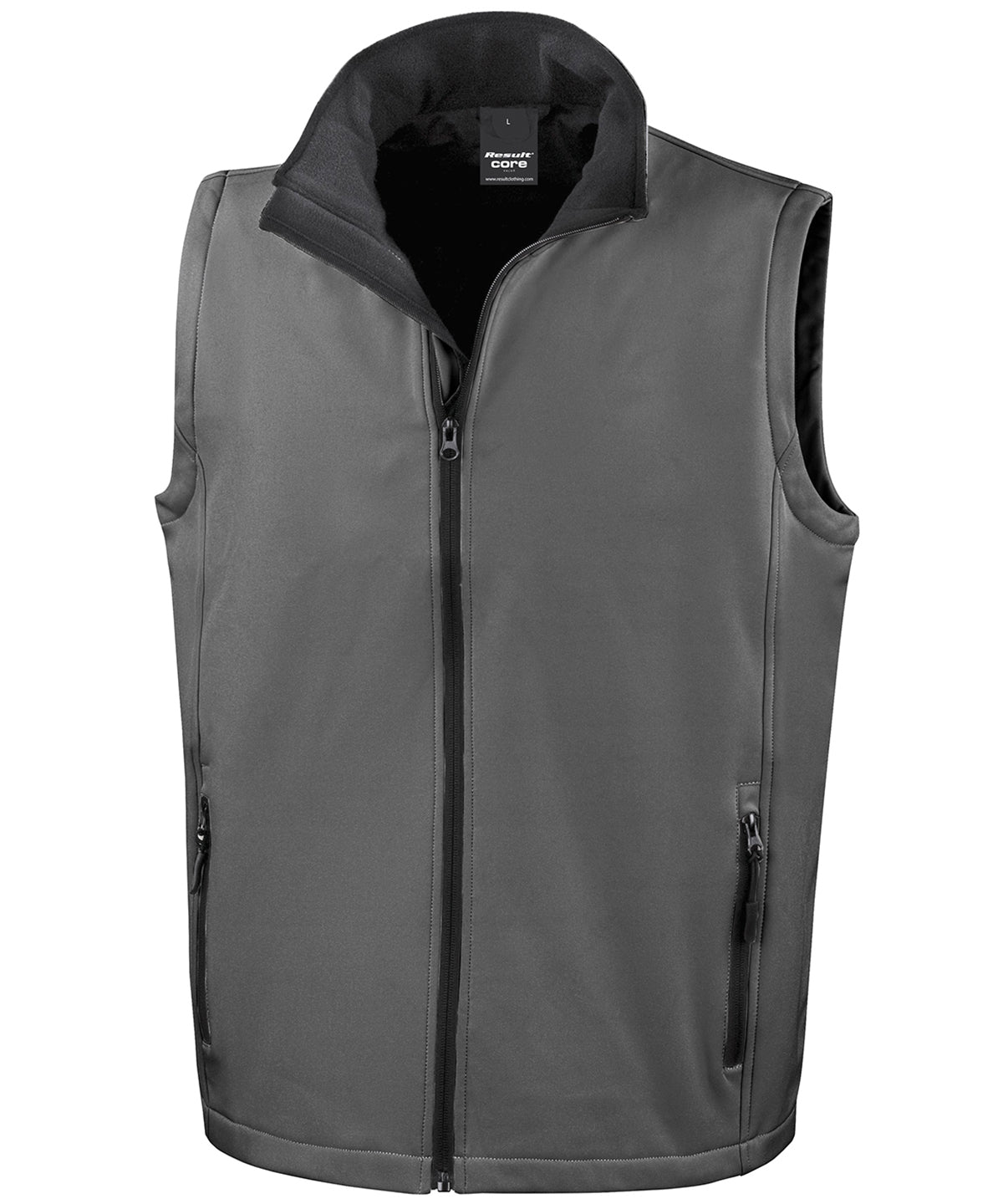 Printable softshell bodywarmer with customizable design options in multiple colors and sizes