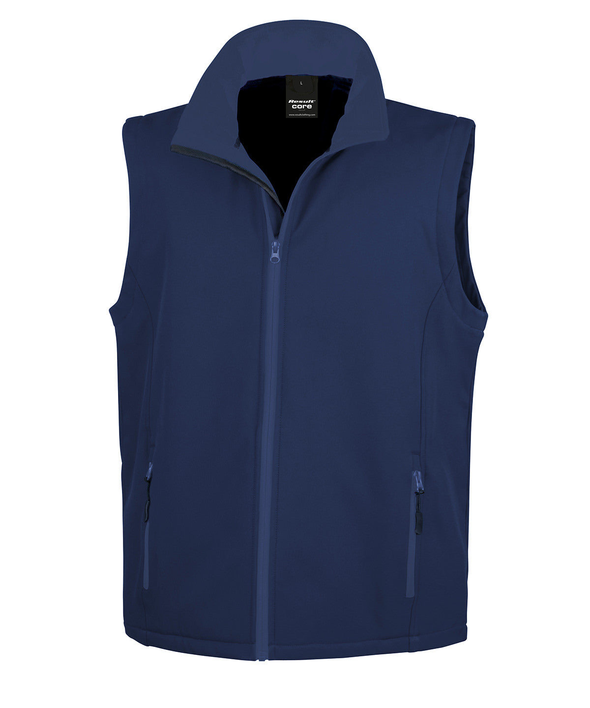 Printable softshell bodywarmer with customizable design options in multiple colors and sizes