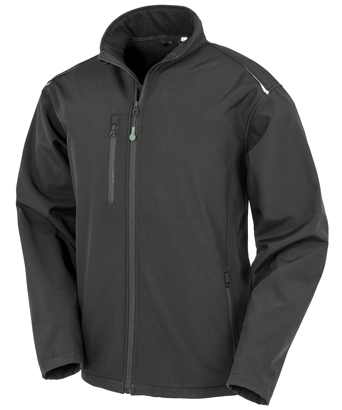 Recycled 3-layer printable softshell jacket with sustainable materials and versatile design