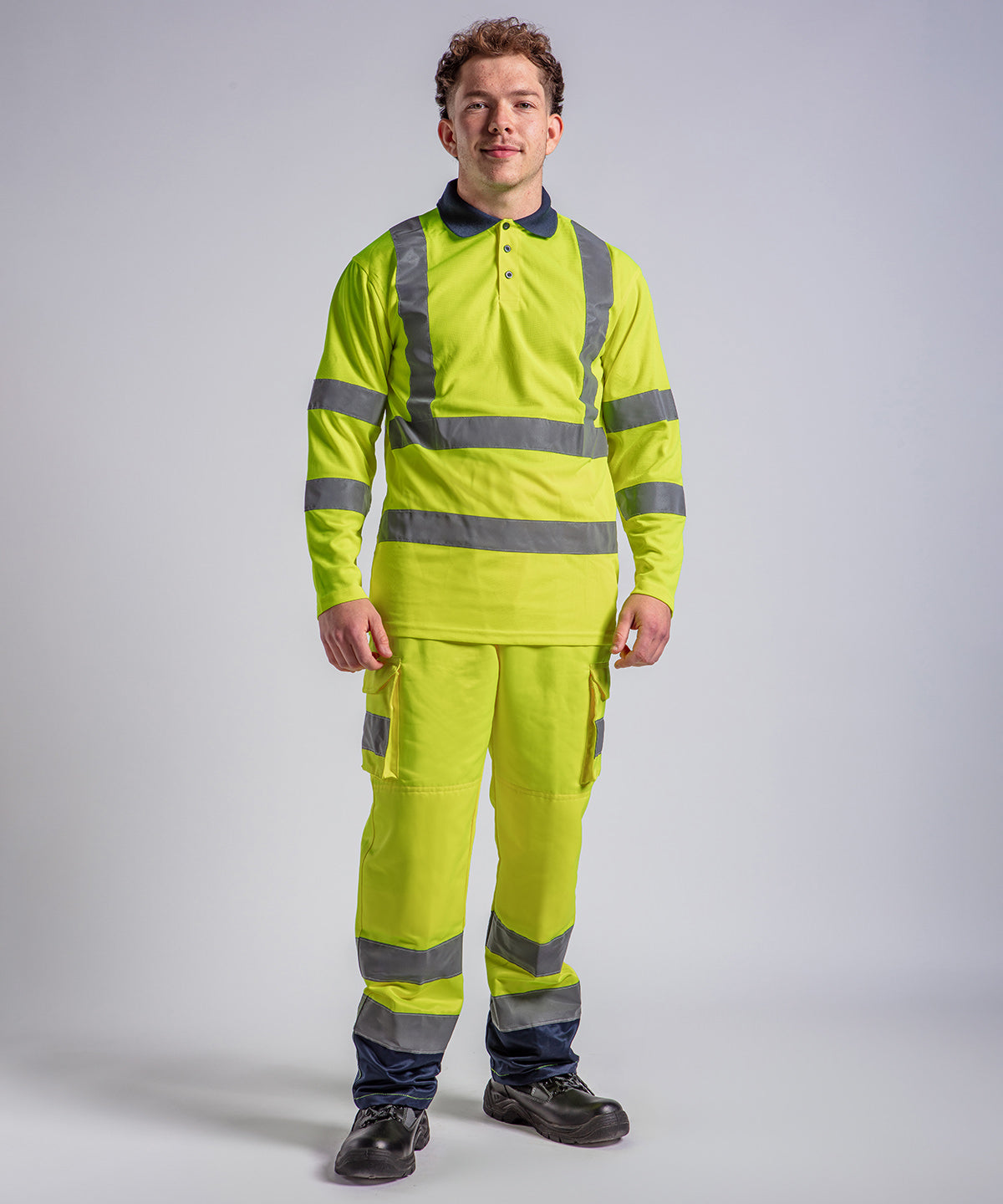 High visibility long sleeve polo - high-visibility safety workwear with reflective detail
