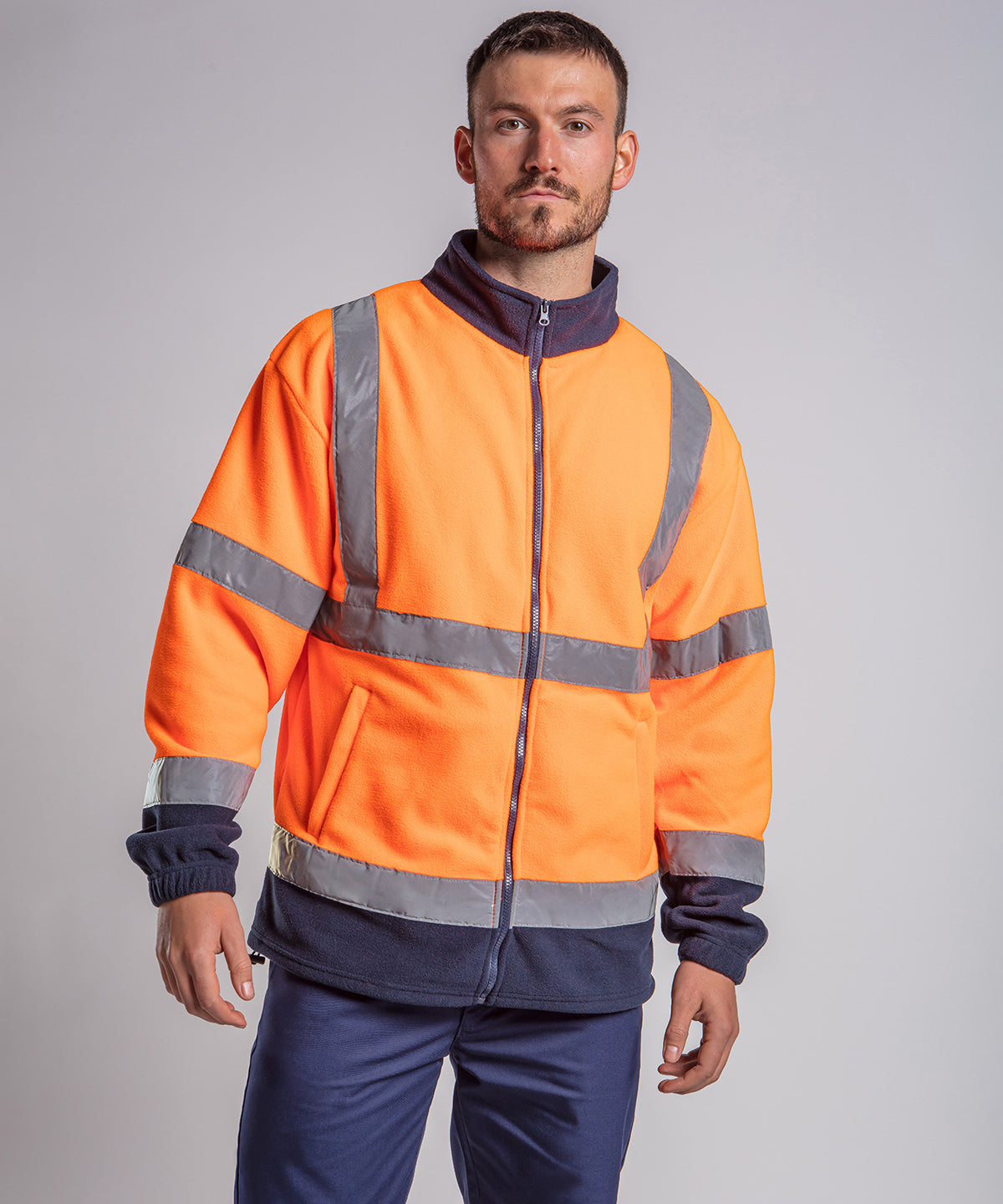 High visibility full-zip fleece safety jacket with contrast panels for workwear